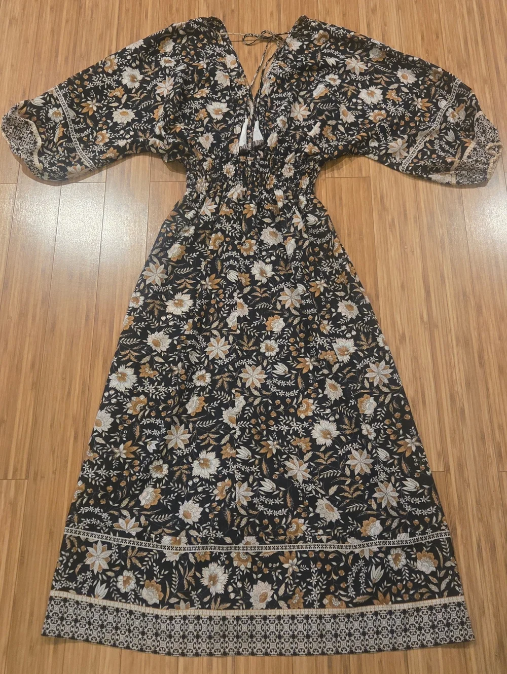 Carly Jean Boho Floral Maxi Dress in Black and Cream - Picture 8 of 15